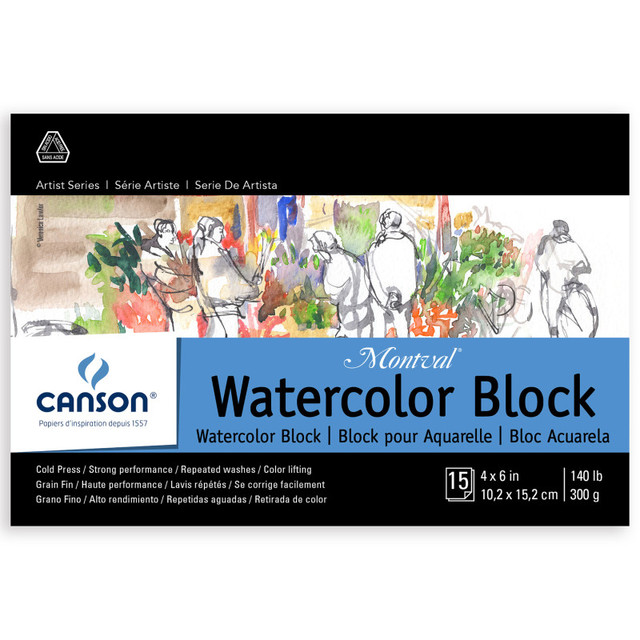 DIXON FINE ART Canson Artist Series Montval Watercolor Block, Foldover Binding, 15 Sheet, 4x6 inch, 1 Count