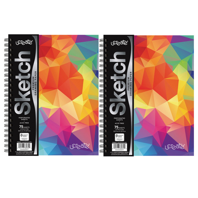DIXON TICONDEROGA CO UCreate® Fashion Poly Sketch Book, 9" x 12", 75 Sheets, Kaleidoscope Design, Pack of 2