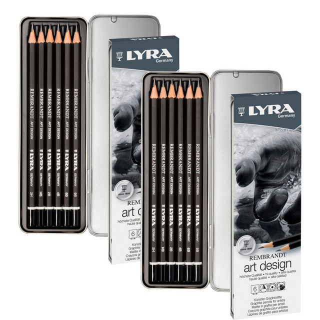 DIXON FINE ART Lyra® Rembrandt Art Design Graphite Drawing Pencil Set Tin, Assorted Colors, 6 Per Set, 2 Sets