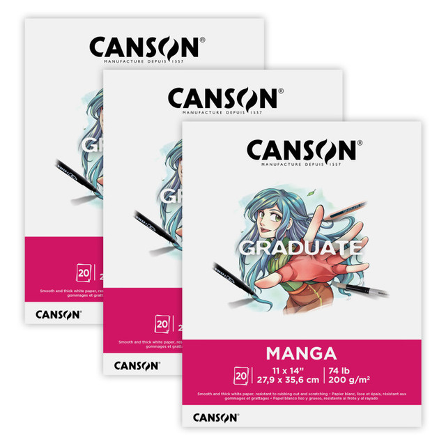 DIXON FINE ART Canson Graduate Manga Pad, Foldover Binding, 20 Sheet, 11x14 inch, Pack of 3