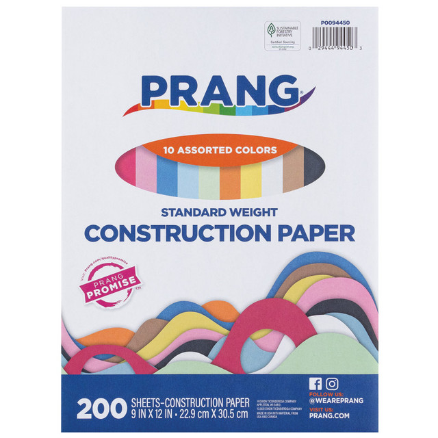 DIXON TICONDEROGA CO Prang® Construction Paper, Standard Weight, 10 Assorted Colors, 9" x 12", 200 Sheets