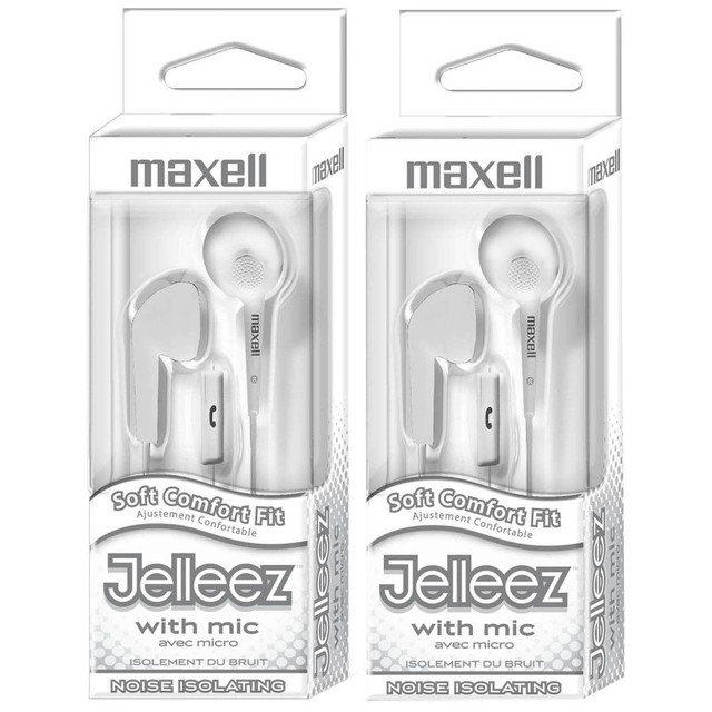 MAXELL CORP OF AMERICA Maxell Jelleez™ Soft Earbuds with Mic, White, Pack of 2
