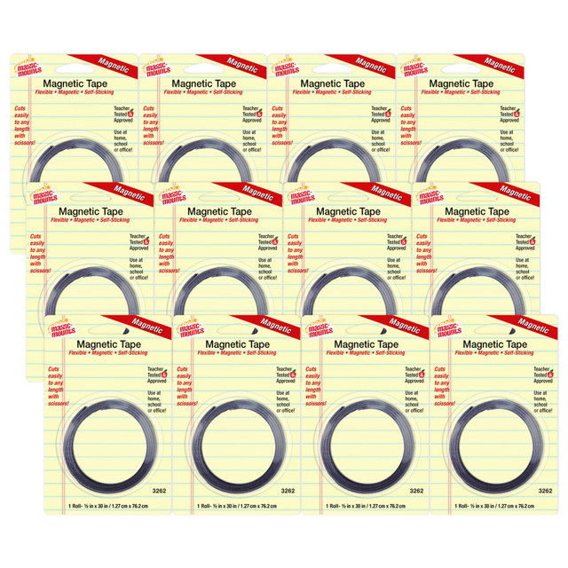 MILLER STUDIO Magic-Mounts® Self-Sticking Magnetic Tape Roll, 1/2" x 30", Pack of 12
