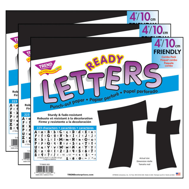 TREND ENTERPRISES INC. TREND Black 4" Friendly Combo Ready Letters®, 3 Packs