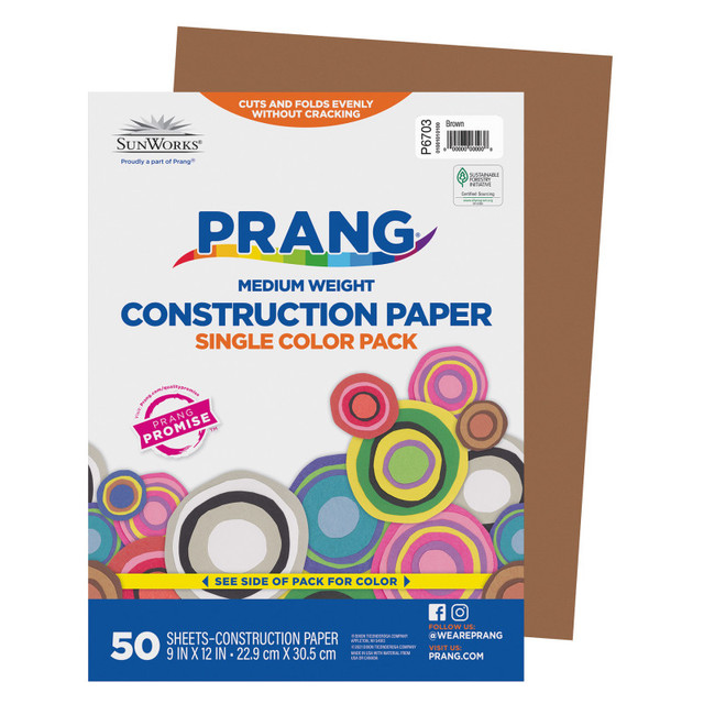 DIXON TICONDEROGA CO Prang® Construction Paper, Medium Weight, Brown, 9" x 12", 50 Sheets