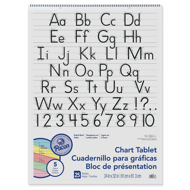 DIXON TICONDEROGA CO Pacon® Colored Paper Chart Tablet, Manuscript Cover, 5 Assorted Colors, 1-1/2" Ruled, 24" x 32", 25 Sheets