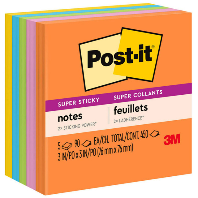 3M COMPANY Post-it® Super Sticky Notes, 3 in x 3 in, Energy Boost Collection, 5 Pads/Pack