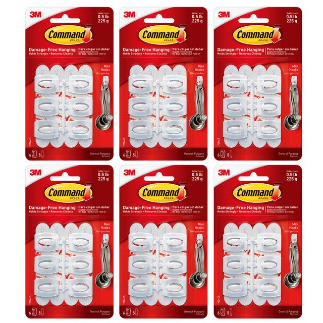 3M COMPANY 3M® Command™ Mini Hooks, White, 6 Per Pack, 6 Packs