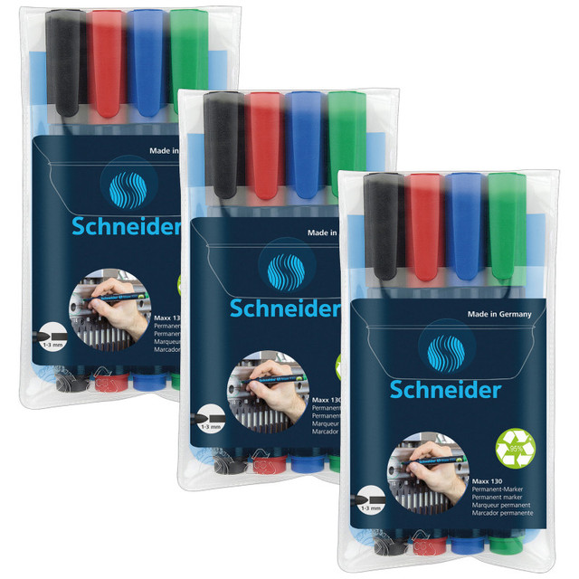 REDIFORM INC Schneider® Maxx 130 Permanent Markers, Assorted Colors, 4 Per Pack, 3 Packs