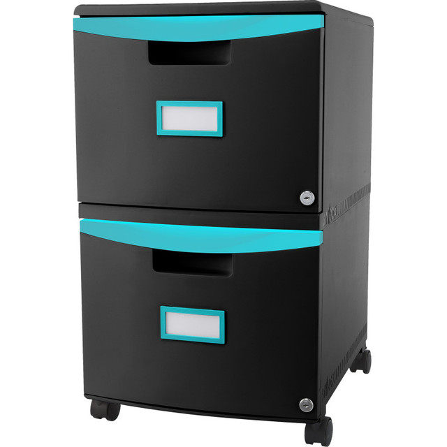 STOREX INDUSTRIES Storex 2 Drawer Mobile File Cabinet with Lock, Black & Teal
