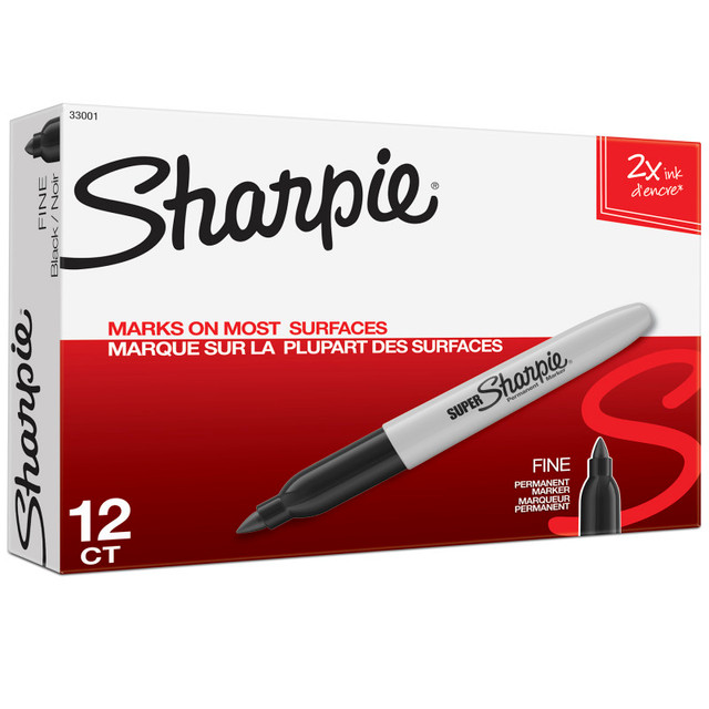 NEWELL BRANDS DISTRIBUTION LLC Sharpie® Super Sharpie® Permanent Markers, Fine Point, Black, Box of 12