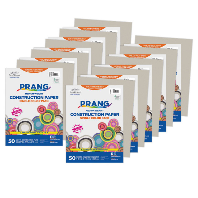 DIXON TICONDEROGA CO Prang® Construction Paper, Medium Weight, Gray, 9" x 12", 50 Sheets Per Pack, 10 Packs