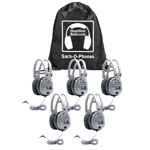 HAMILTON ELECTRONICS VCOM HamiltonBuhl® Sack-O-Phones, 5 SC7V Deluxe Headphones with Volume Control in a Carry Bag