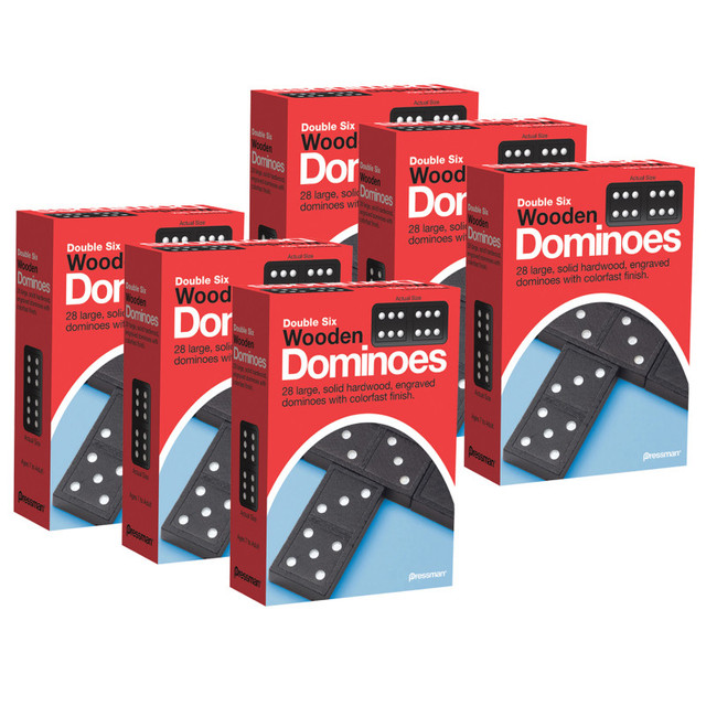PRESSMAN DBA GOLIATH Pressman Double Six Wooden Dominoes Game, 6 Packs