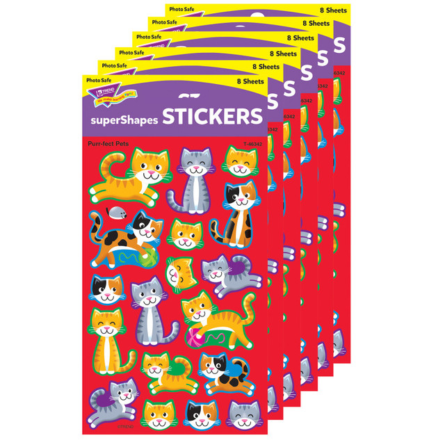 TREND ENTERPRISES INC. TREND Purr-fect Pets superShapes Stickers-Large, 144 Per Pack, 6 Packs