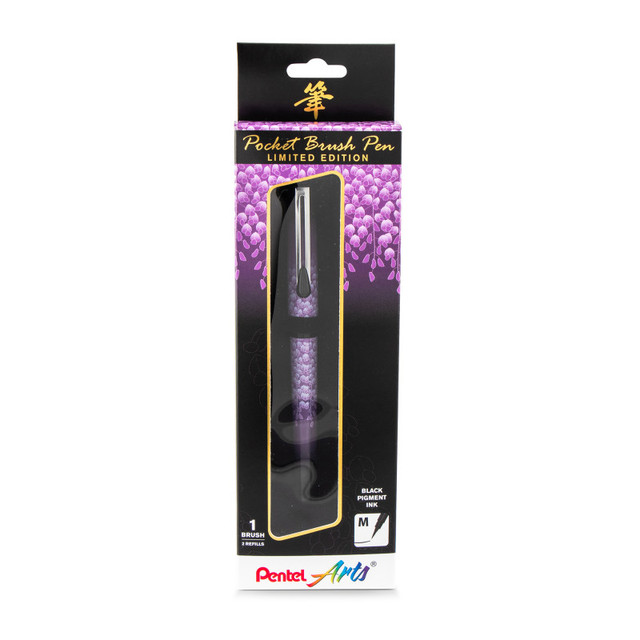 PENTEL OF AMERICA Pentel Arts Limited Edition Pocket Brush Pen with 2 Black Refills, Wisteria Wrap