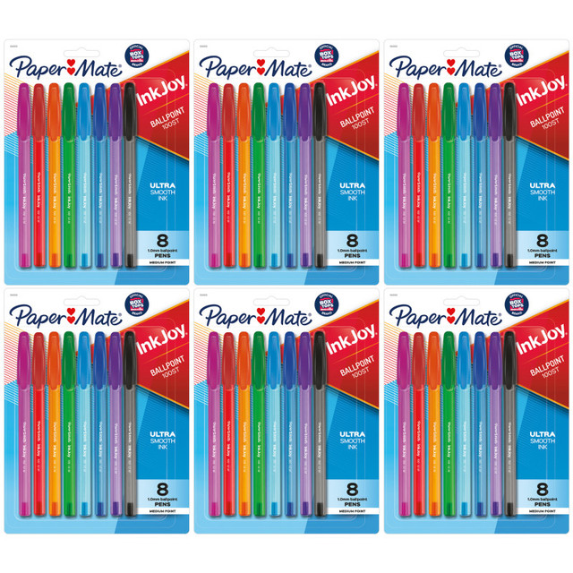 NEWELL BRANDS DISTRIBUTION LLC Paper Mate® InkJoy 100ST Ballpoint Pens, Medium Point, Assorted Ink, 8 Per Pack, 6 Packs