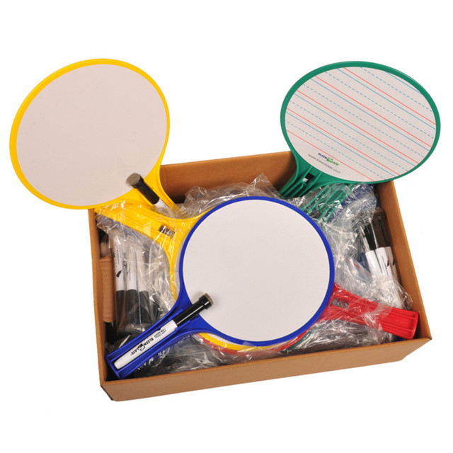 KLEENSLATE CONCEPTS LP KleenSlate® Round Double-Sided Whiteboard Paddles with Markers, Pack of 24