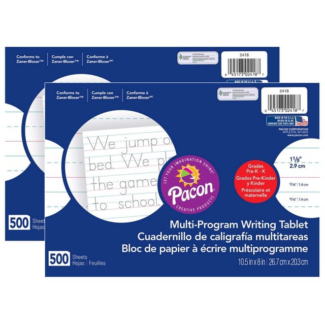 DIXON TICONDEROGA CO Pacon® Multi-Program Handwriting Paper, 1-1/8" Ruled (Long Way), White, 10-1/2" x 8", 500 Sheets Per Pack, 2 Packs