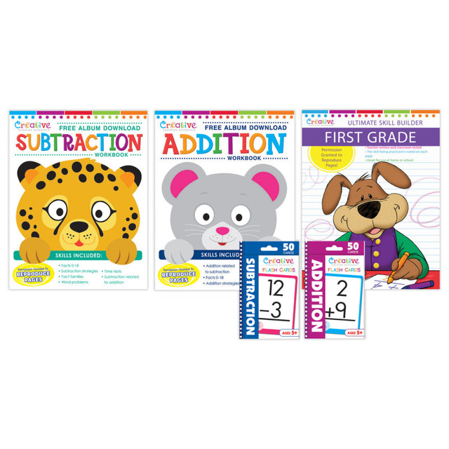 PBS PUBLISHING Creative Teaching Materials First Grade Skills Workbook & Flashcard Bundle