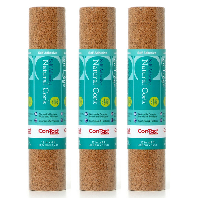 KITTRICH CORPORATION Con-Tact® Brand Adhesive Roll, Cork, 12" x 4', Pack of 3