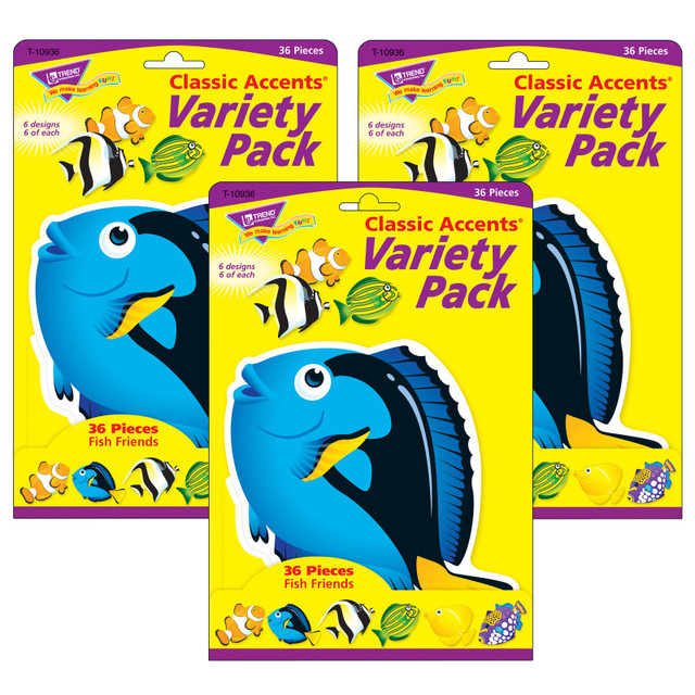 TREND ENTERPRISES INC. TREND Fish Friends Classic Accents® Variety Pack, 36 Per Pack, 3 Packs