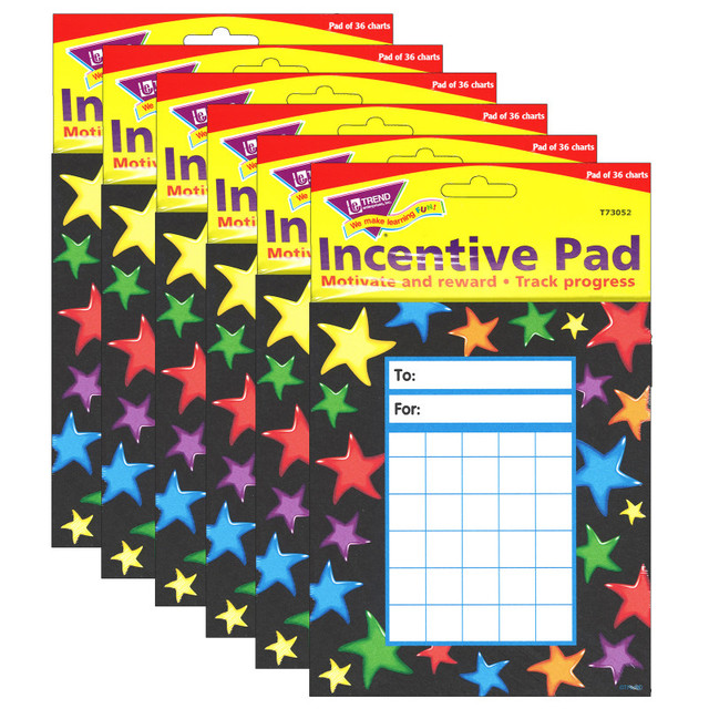 TREND ENTERPRISES INC. TREND Gel Stars Incentive Pad, 36 Sheets Per Pad, Pack of 6