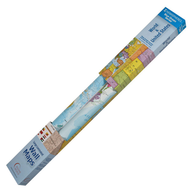 WAYPOINT GEOGRAPHIC Hemispheres® Blue Ocean Series World/USA Laminated Wall Maps, 2-Pack