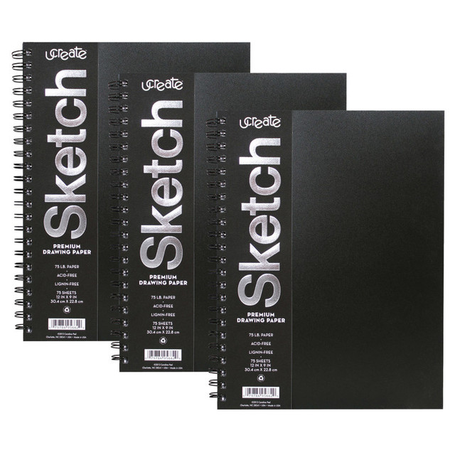 DIXON TICONDEROGA CO UCreate® Poly Cover Sketch Book, Heavyweight, 12" x 9", 75 Sheets, Pack of 3