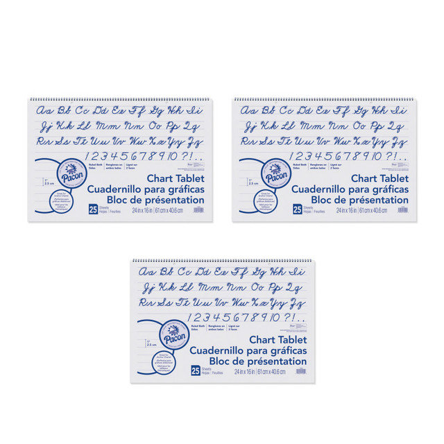 DIXON TICONDEROGA CO Pacon® Chart Tablet, Cursive Cover, 1" Ruled, 24" x 16", 25 Sheets Per Tablet, 3 Tablets