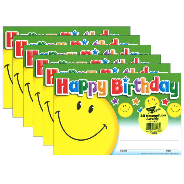 TREND ENTERPRISES INC. TREND Happy Birthday Smile Recognition Awards, 30 Per Pack, 6 Packs