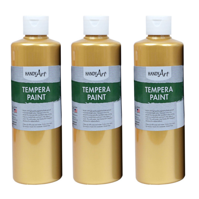 ROCK PAINT DISTRIBUTING CORP Handy Art® Metallic Tempera Paint, 16 oz., Gold, Pack of 3