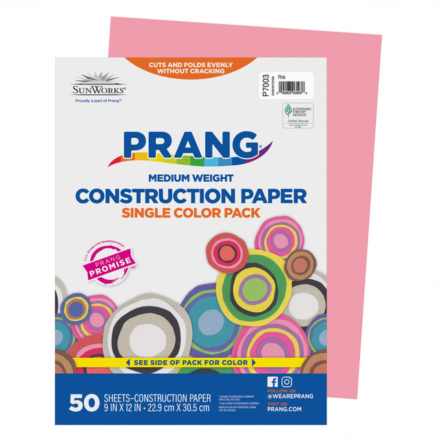 DIXON TICONDEROGA CO Prang® Construction Paper, Medium Weight, Pink, 9" x 12", 50 Sheets