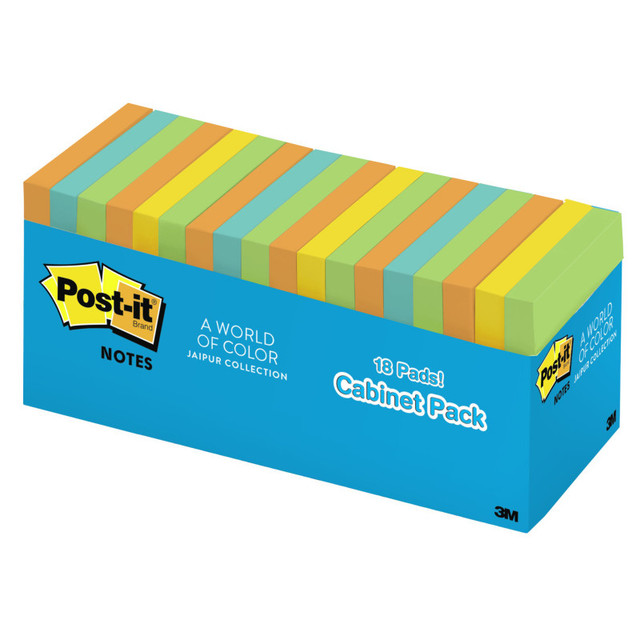 3M COMPANY Post-it® Notes, 3" x 3", Jaipur Collection, 18 Pads/Cabinet Pack