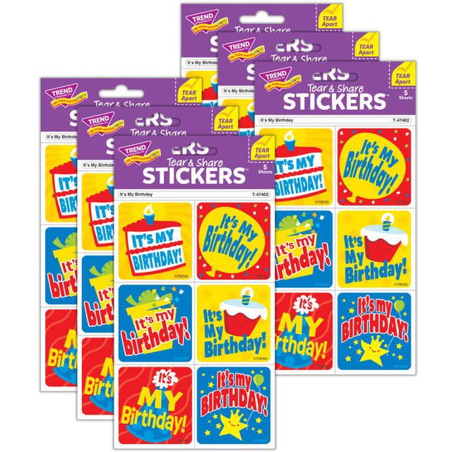 TREND ENTERPRISES INC. TREND It's My Birthday Tear & Share Stickers®, 30 Per Pack, 6 Packs