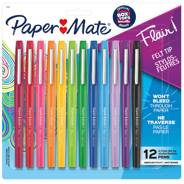NEWELL BRANDS DISTRIBUTION LLC Paper Mate® Flair Felt Tip Pens, Medium Point (0.7mm), Assorted Colors, 12 Count