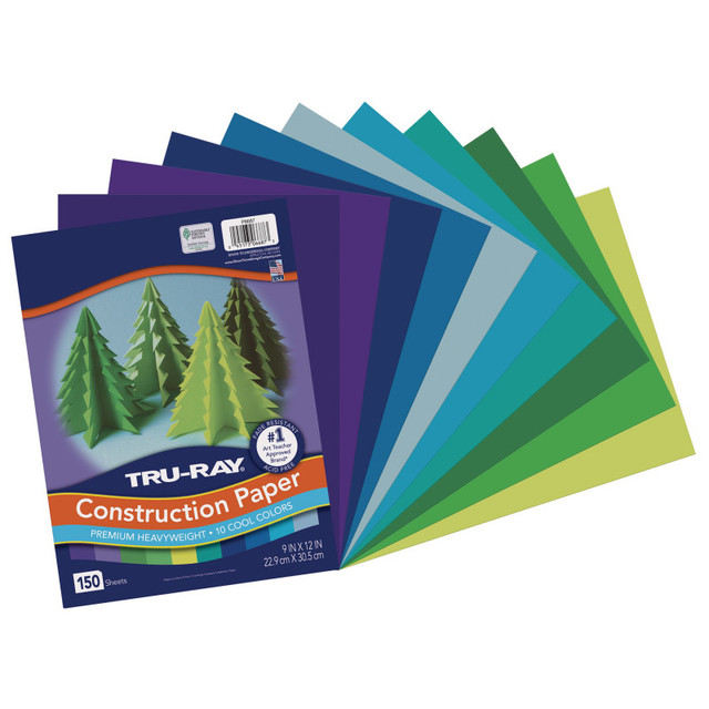 DIXON TICONDEROGA CO Tru-Ray® Construction Paper, Heavyweight, Cool Assorted, 9" x 12", 150 Sheets