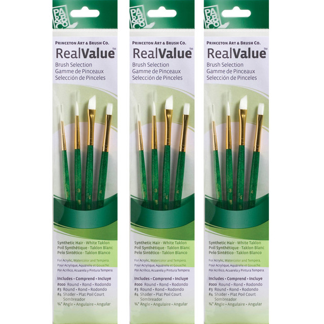 DIXON FINE ART Princeton RealValue Brush Set, White Taklon Bristles, Short Handle Mixed Media Paintbrush, Green, 4 Per Set, 3 Sets DIXON FINE ART Princeton RealValue Brush Set, White Taklon Bristles, Short Handle Mixed Media Paintbrush, Green, 4 Per Set, 3 Sets
