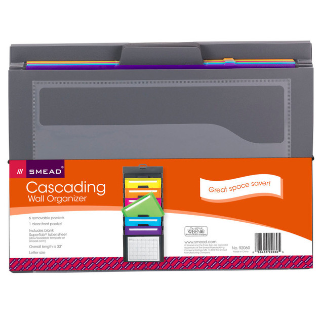 SMEAD MANUFACTURING COMPANY Smead® Cascading Wall Organizer, 6 Pockets, Letter, Gray/Bright