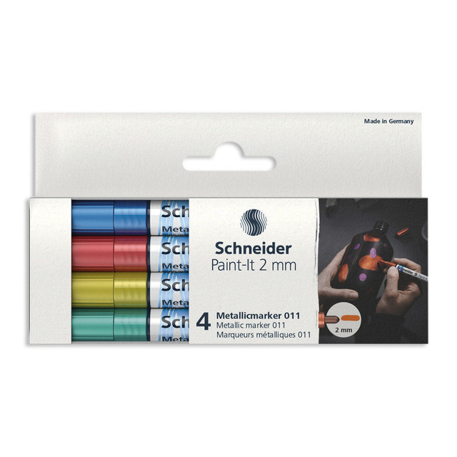 REDIFORM INC Schneider® Paint-It 011 Metallic Markers, 2 mm Tip, Wallet, 4 Assorted Ink Colors (Set 2)