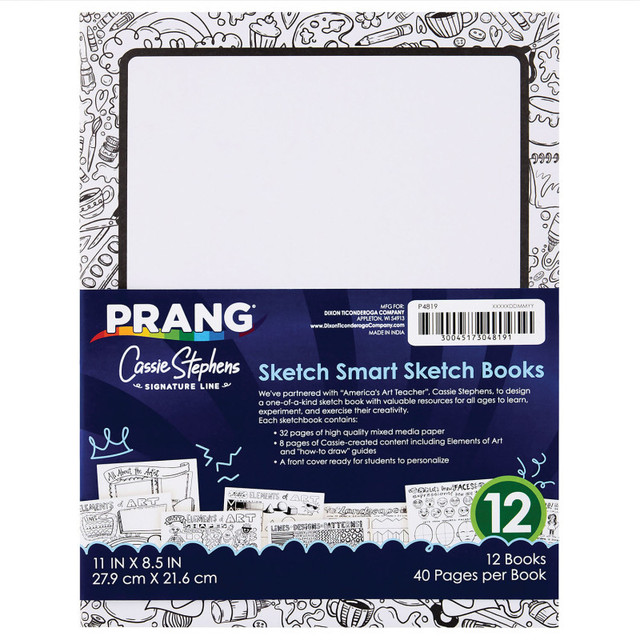 DIXON TICONDEROGA CO Prang® Sketch Smart Sketch Book, White, 11" x 8.5", 40 Sheets, Pack of 12