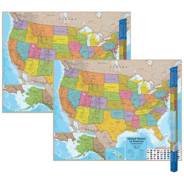 WAYPOINT GEOGRAPHIC Hemispheres® Blue Ocean Series USA Laminated Wall Map, 38" x 48", Pack of 2