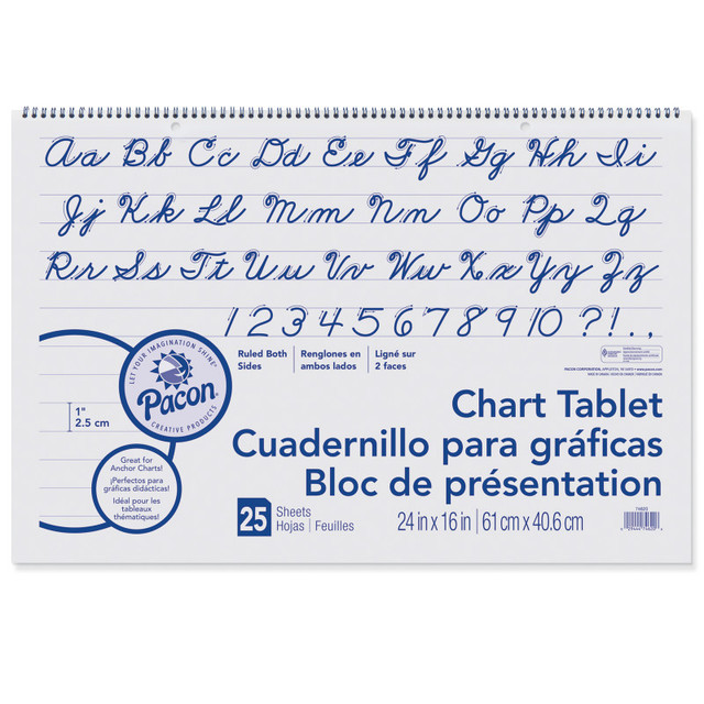 DIXON TICONDEROGA CO Pacon® Chart Tablet, Cursive Cover, 1" Ruled, 24" x 16", 25 Sheets