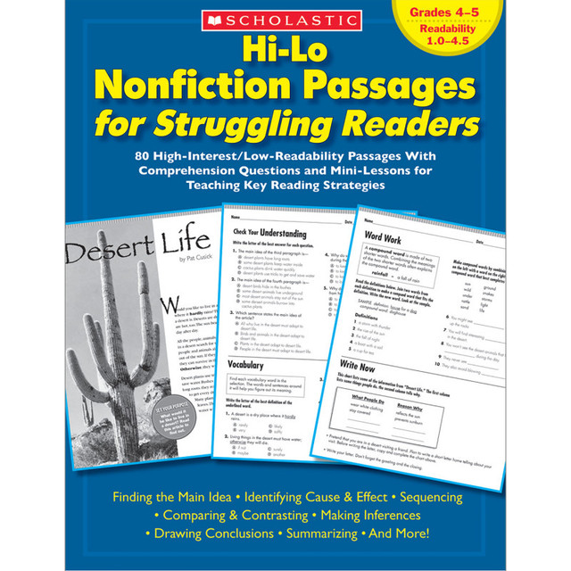 SCHOLASTIC TEACHING RESOURCES Scholastic Teaching Solutions Hi-Lo Nonfiction Passages for Struggling Readers, Grades 4-5