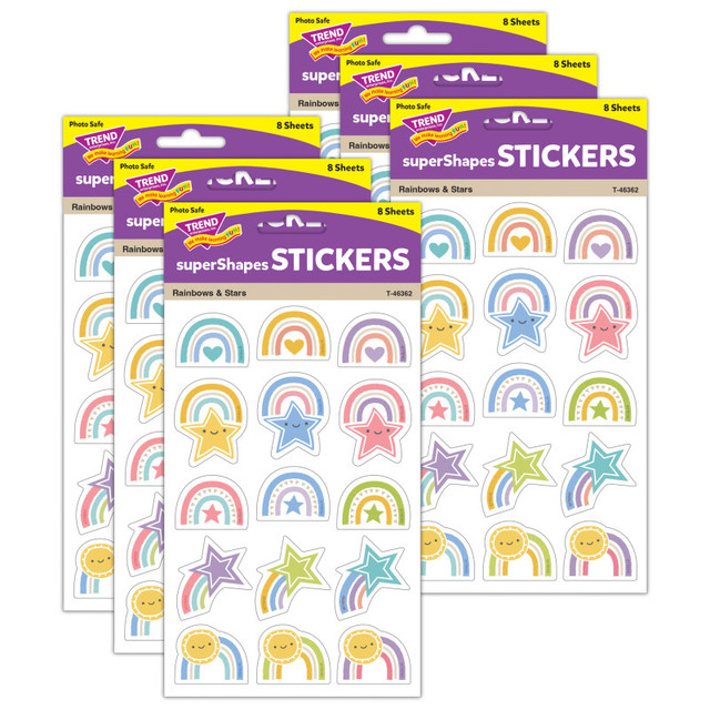 TREND ENTERPRISES INC. TREND Rainbows & Stars Large superShapes Stickers, 120 Per Pack, 6 Packs
