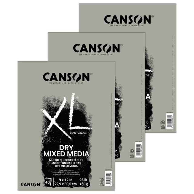DIXON FINE ART Canson XL Series Mixed Media Pad, Toned Gray, Foldover Binding, 10 Sheet, 9x12 inch, Pack of 3