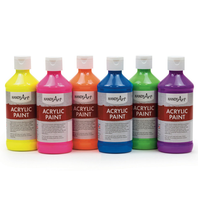 ROCK PAINT DISTRIBUTING CORP Handy Art® Acrylic Paint, 8 oz., Fluorescent Colors, Set of 6