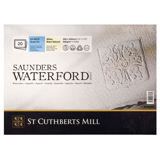 DIXON FINE ART St Cuthberts Saunders Waterford Watercolor Block, Cold Pressed, White, 140lb/300gsm, 20 Sheet, 14x10 inch, 1 Count