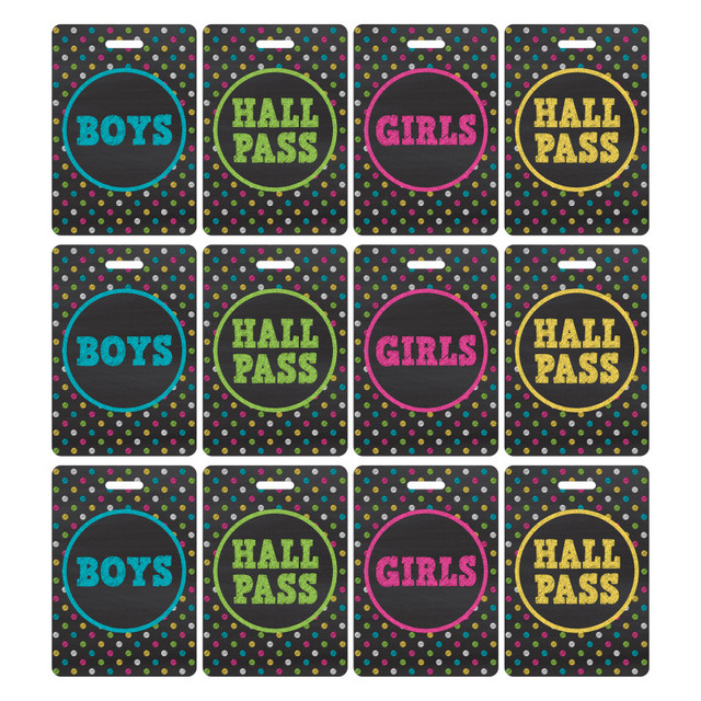TEACHER CREATED RESOURCES Teacher Created Resources® Chalkboard Brights Hall Pass with Lanyard, 4 Per Pack, 3 Packs