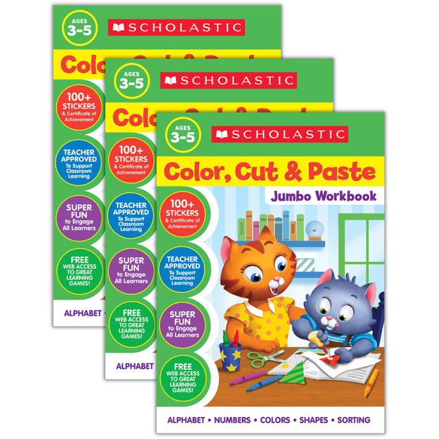 SCHOLASTIC TEACHING RESOURCES Scholastic Teaching Solutions Color, Cut & Paste Jumbo Workbook, Pack of 3